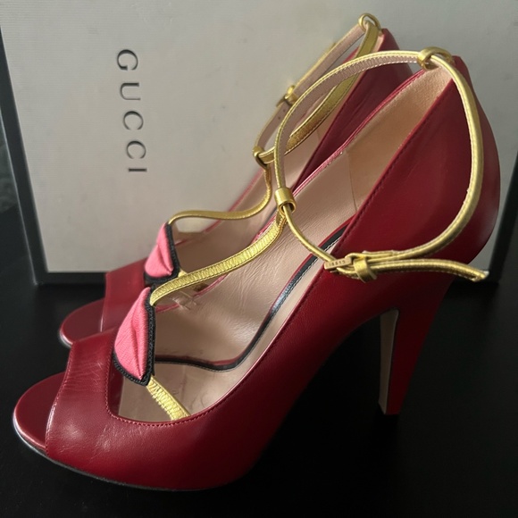 Exclusive Sand Pellets S. Cuoio Malaga Kid/Nappa – Silk Hibiscus Red/Oro Vecchio - Picture 4 of 9